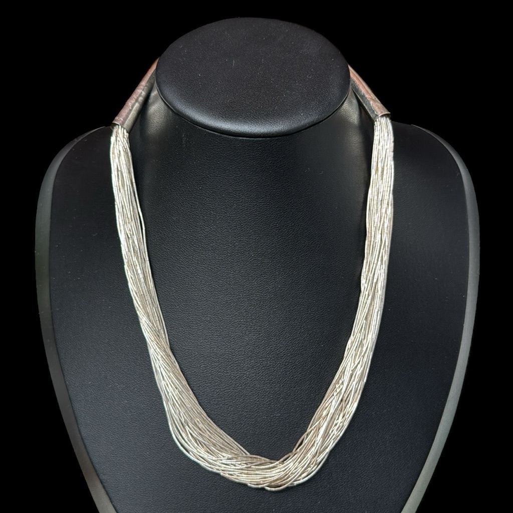 Native American Liquid Sterling Silver Heishi Bead Heavy Multi-Strand Necklace